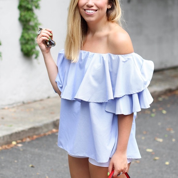 SHEIN Tops - Blue Ruffle Off Shoulder Top